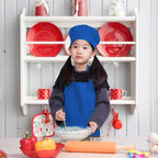 Kids Apron and Chef Hat Set, Children'S Adjustable Bib Apron with 2 Pockets. Cute Boys Girls Kitchen Apron for Cooking, Baking, Painting, Training Wear (6-12 Year, Blue)