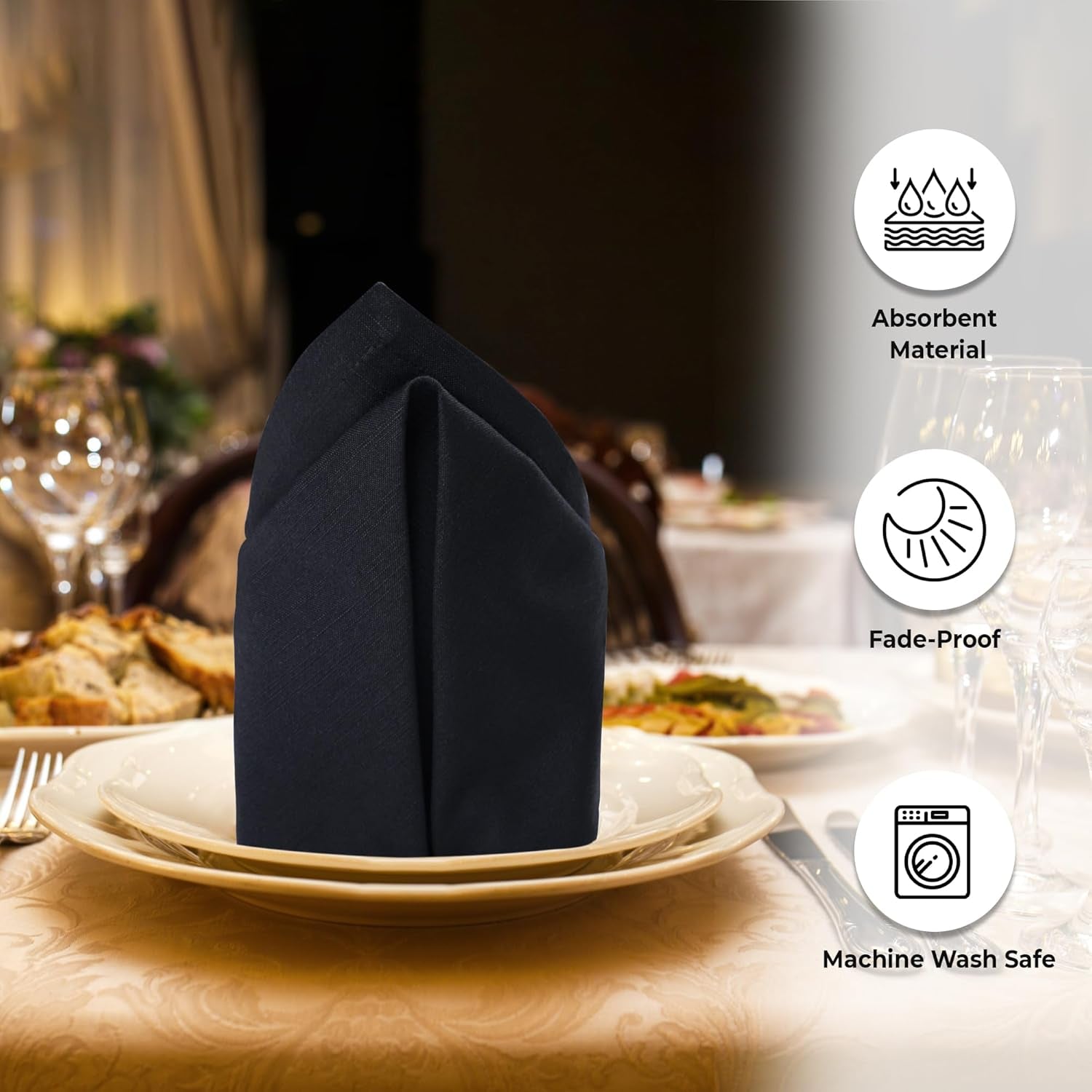 Christmas Dinner Napkins 20’’X20’’ over Sized Set of 12 Black Color Cloth Napkins 100% Cotton Slub Thanks Giving Cloth Napkins Premium Hotel Quality Everyday Use Ultra Soft Dinner Napkins
