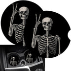 Cup Holders Car Coasters for Women/Men - 2 Pack Absorbent Ceramic Stone Drinks Coaster Set, Funny Skull Skeleton Halloween Victory