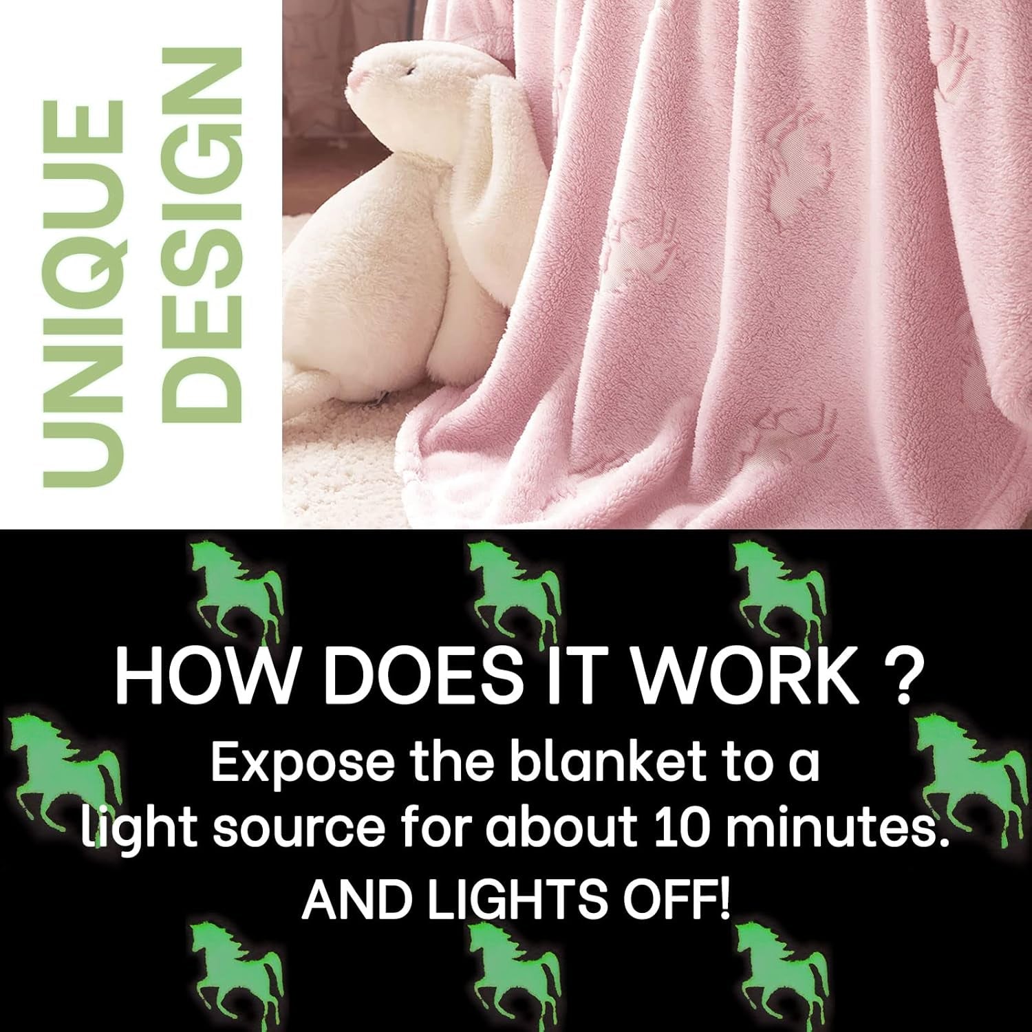 Flannel Glowing Throw Blanket Unicorn Soft Pink Kids Lightweight Comfy Luminious Blanket Glow in the Dark