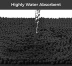 2 Piece Bathroom Rug Set - Premium Plush Bath Mat Shower Rugs, 1" Chenille Microfiber, Non-Slip & Absorbent, Soft & Cozy, Durable Stylish (20X30 & 16X24 Inches, Black)