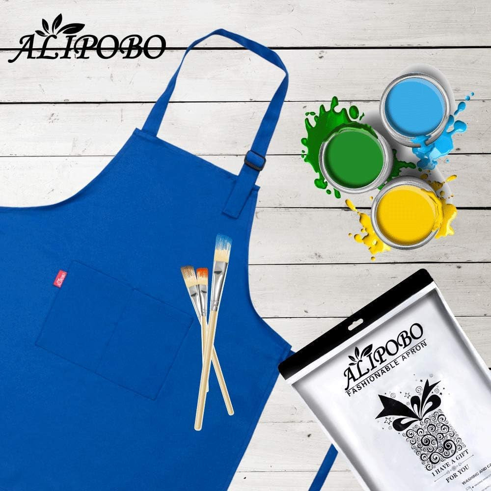 Kids Apron and Chef Hat Set, Children'S Adjustable Bib Apron with 2 Pockets. Cute Boys Girls Kitchen Apron for Cooking, Baking, Painting, Training Wear (6-12 Year, Blue)