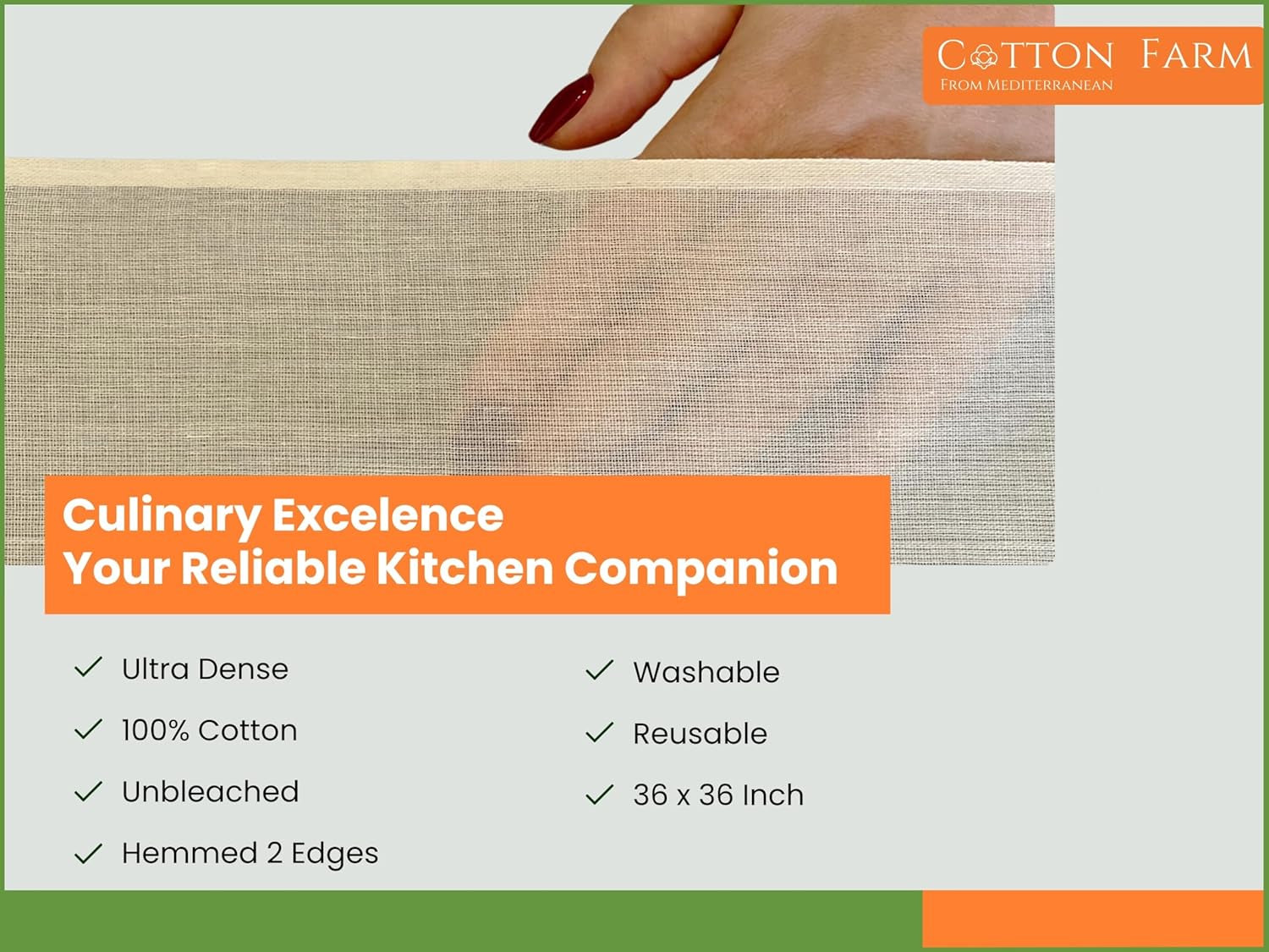 Grade 100 XL Cheese Cloths - Straining & More; 36X36 Inch; 100% Unbleached Cotton Cheesecloth; Reusable with Hemmed 2 Edges; Ultra-Dense (The Finest) Butter Muslin