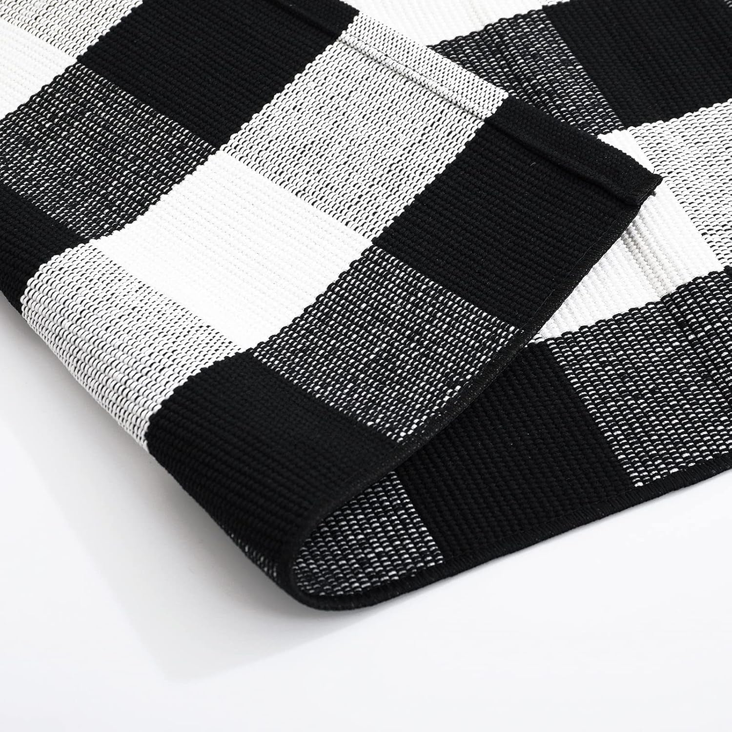 Buffalo Plaid Rug 24 X 51 Inch for Layered Hello Door Mats Washable Black and White Reversible Checked Outdoor Rugs Carpet for Front Door Entryway
